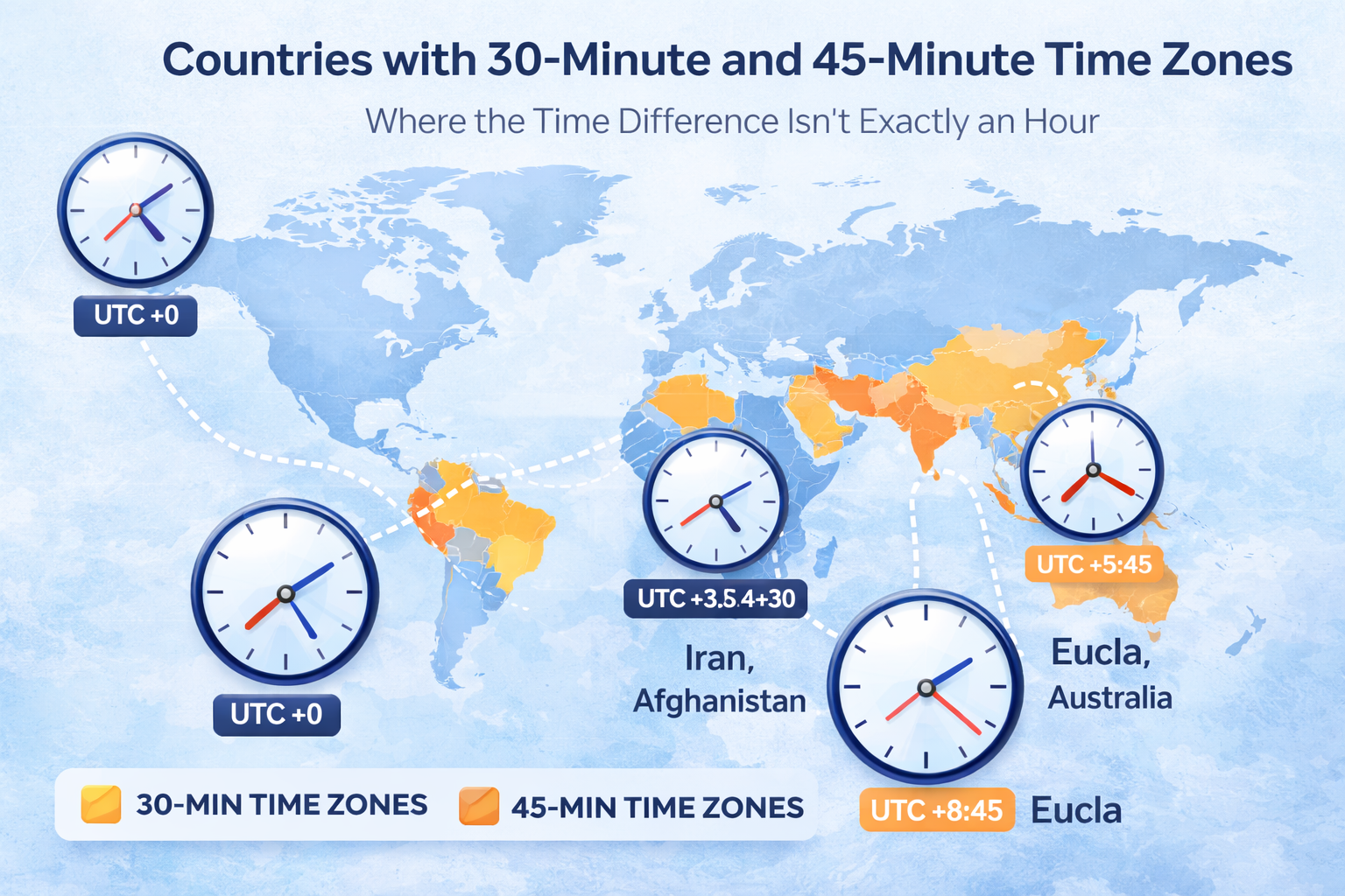 Why Some Countries Have 30-Minute and 45-Minute Time Zones (And How They Work)
